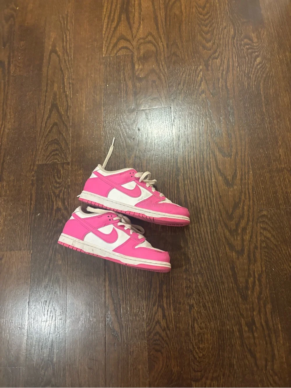 Nike Kids Dunk Pink  and White Low-Top Sneakers with Swoosh